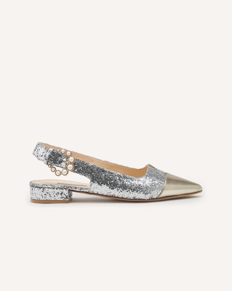 Alicia Silver Glitter Flats | Designer Shoes | Camilla Elphick