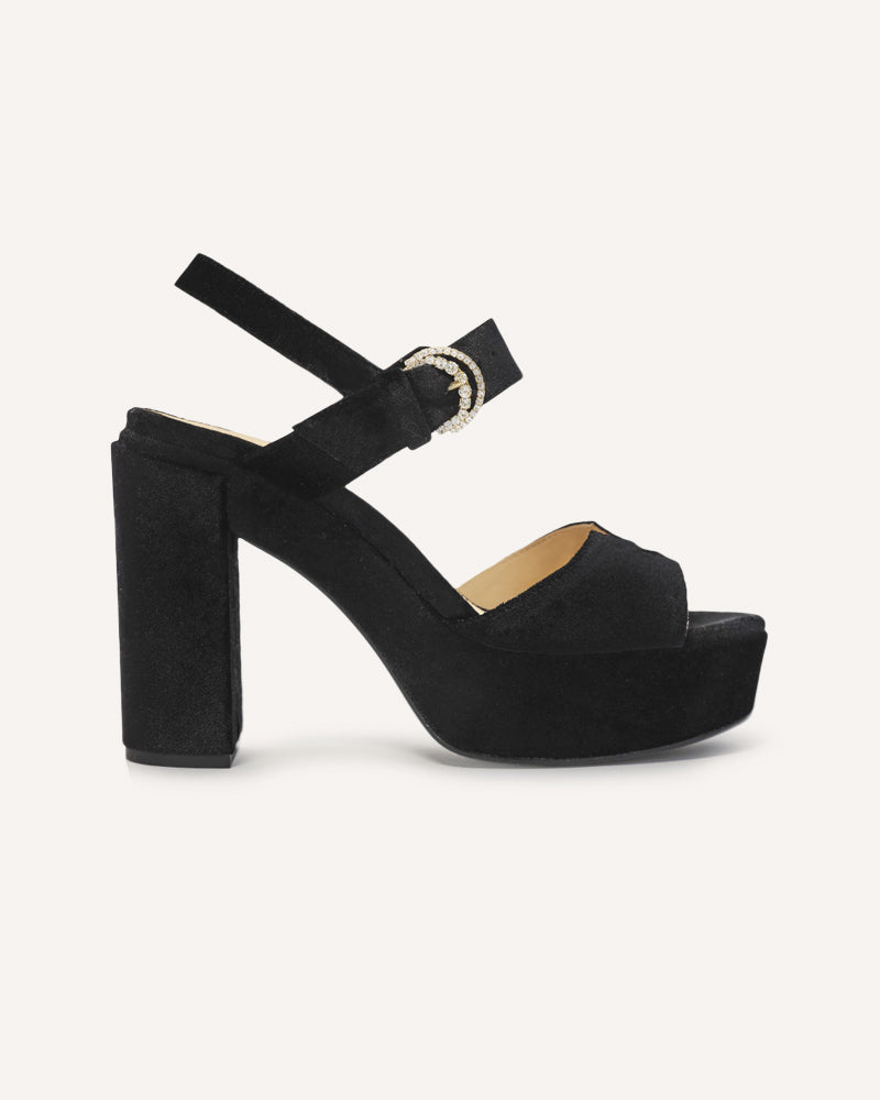 Jasmine Black Velvet Platform Sandals