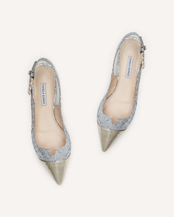 Alicia Silver Glitter Flats | Designer Shoes | Camilla Elphick