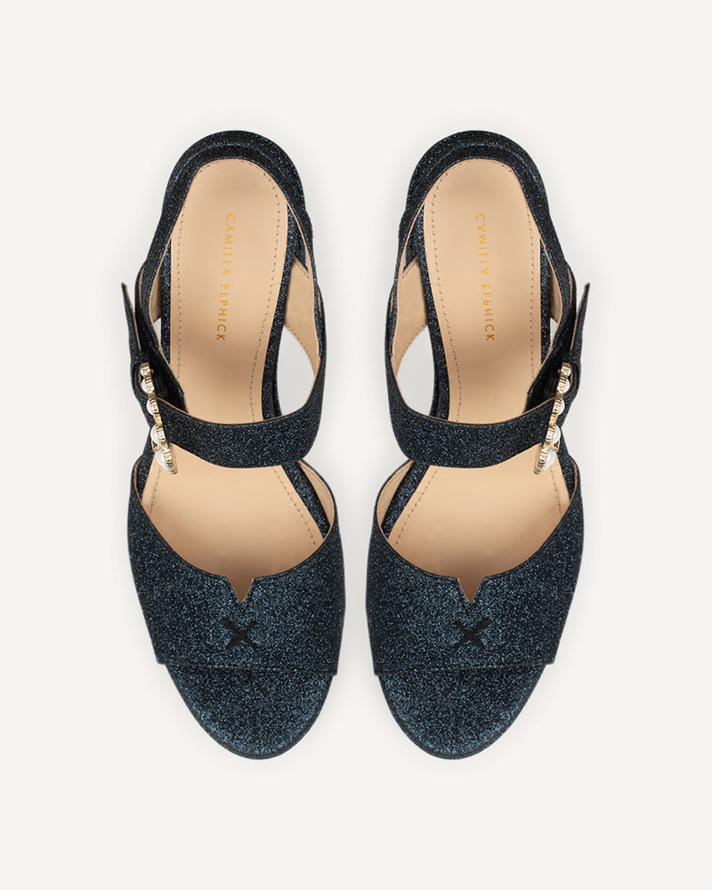 Jasmine Navy Glitter Platform Sandals