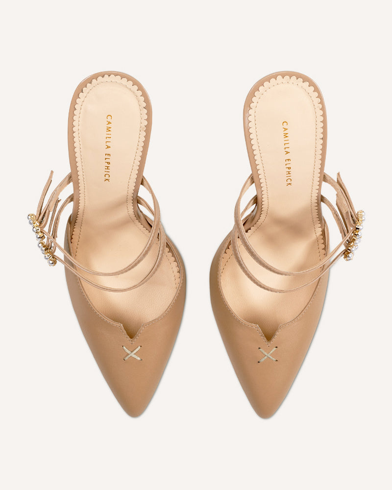 Tan store pointed mules