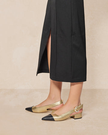 Alicia Light Gold & Black Flats | Designer Shoes | Camilla Elphick