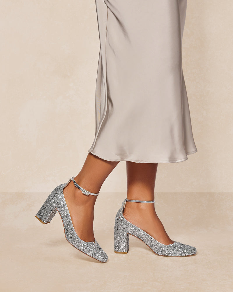Jacqui Silver Glitter Occasion Heels - Lisa Kay Shoes by Molly Browns
