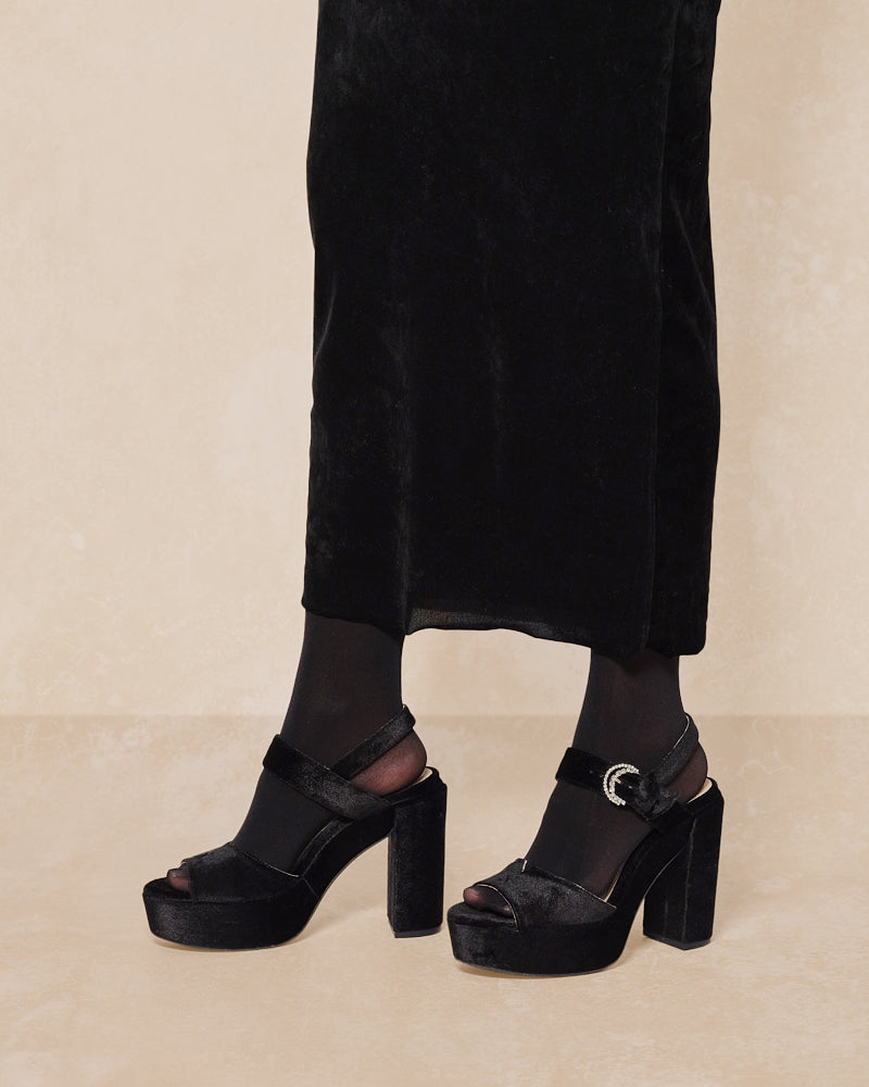 Black 2024 velvet platforms