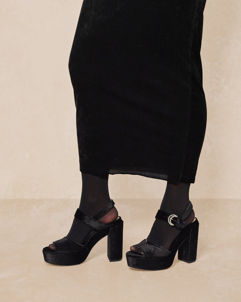Jasmine Black Velvet Platform Sandals