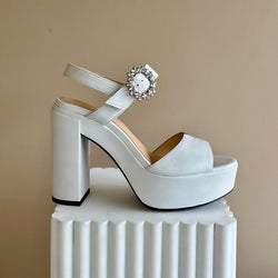 New Sample - Jasmine White Platform Sandals