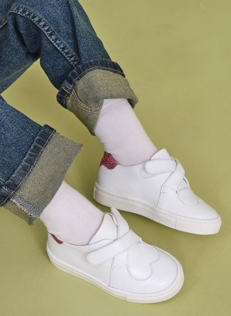 Mini White & Pink Heart Sneakers